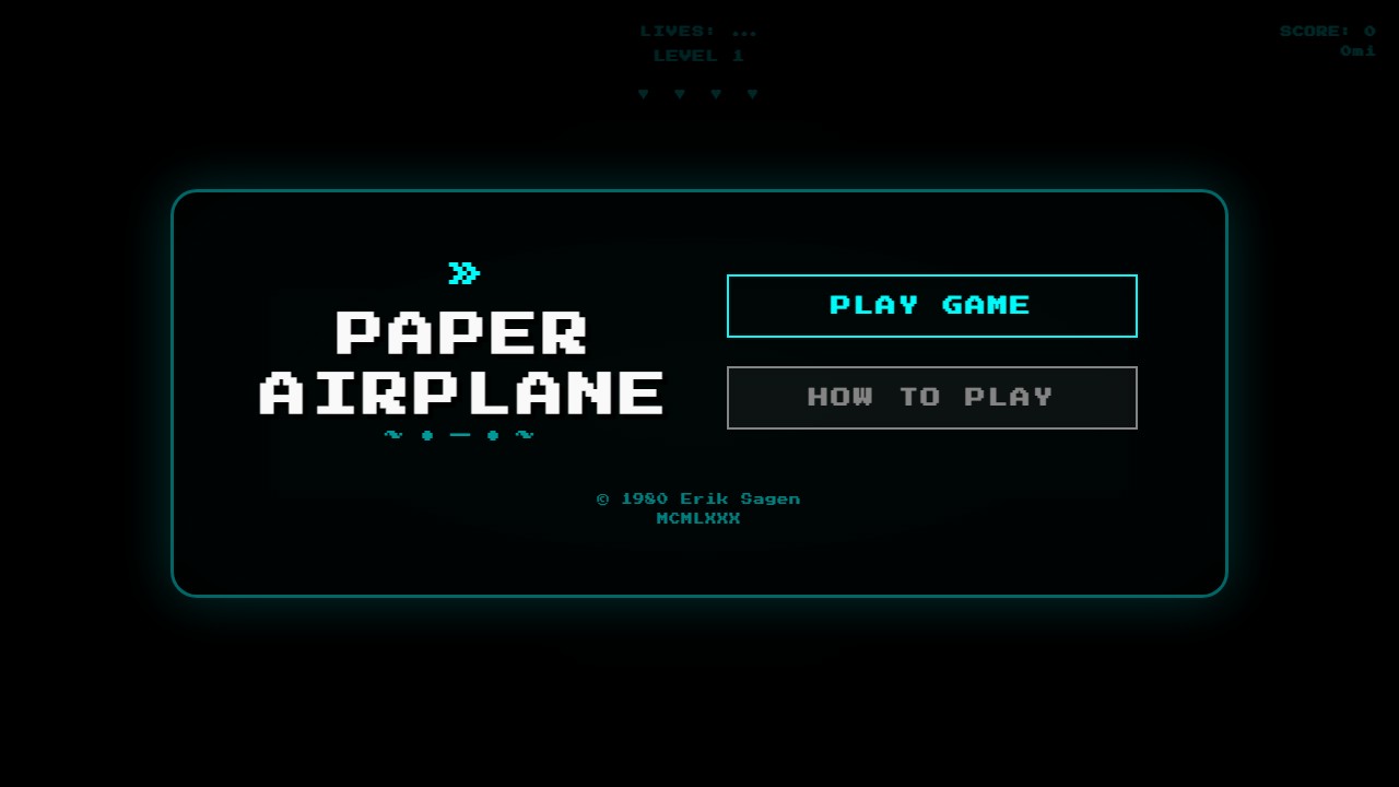 Paper Plane game screenshot showing a 3D paper airplane flying through the sky