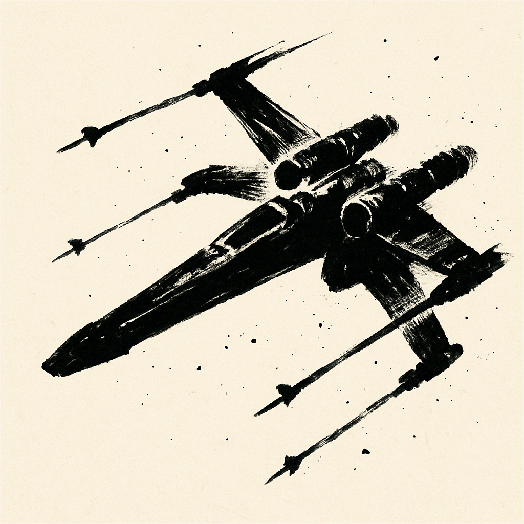Ink illustration of X-Wing Starfighter